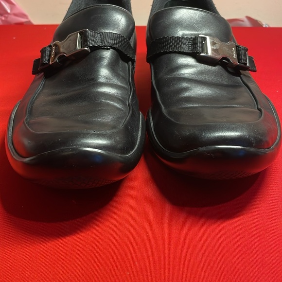 PRADA MENS’ BLACK LEATHER SLIP ON SHOES WITH BUCKLE (6.5) - Picture 11 of 13